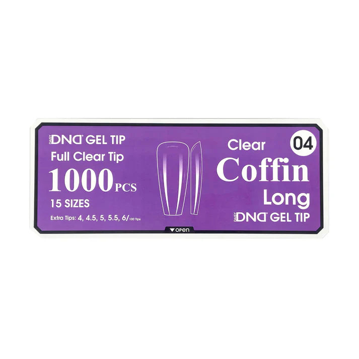 DND CLEAR GEL TIPS 1000PC - #04 LONG COFFIN