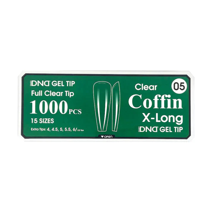 DND CLEAR GEL TIPS 1000PC - #05 X-LONG COFFIN