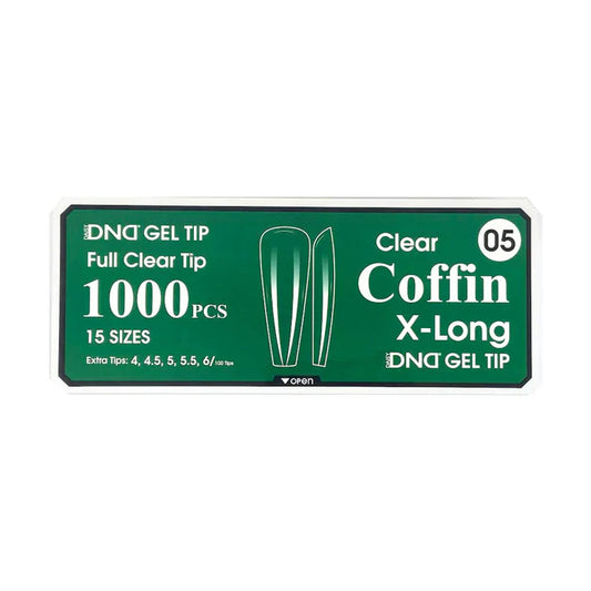 DND CLEAR GEL TIPS 1000PC - #05 X-LONG COFFIN