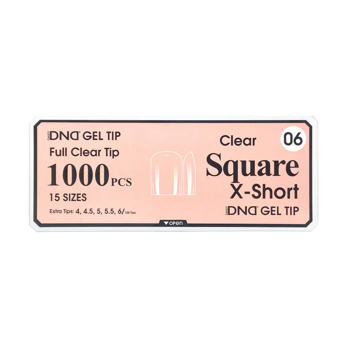 DND CLEAR GEL TIPS 1000PC - #06 X-SHORT SQUARE