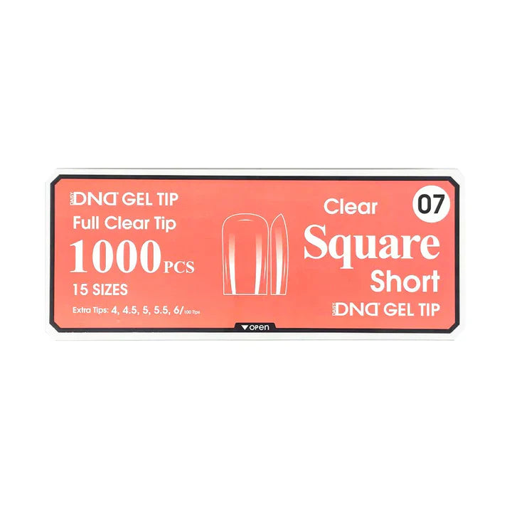 DND CLEAR GEL TIPS 1000PC - #07 SHORT SQUARE