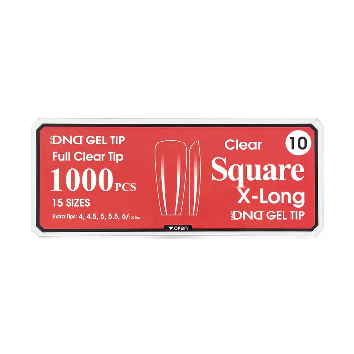 DND CLEAR GEL TIPS 1000PC - #10 X-LONG SQUARE