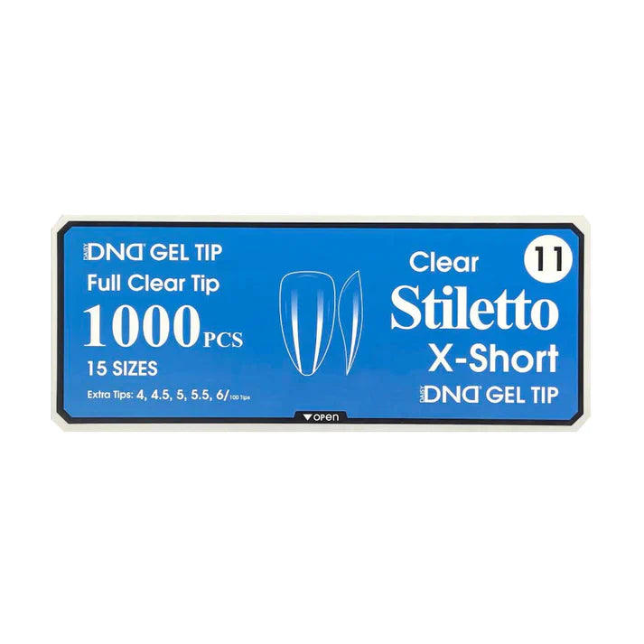 DND CLEAR GEL TIPS 1000PC - #11 X-SHORT STILETTO