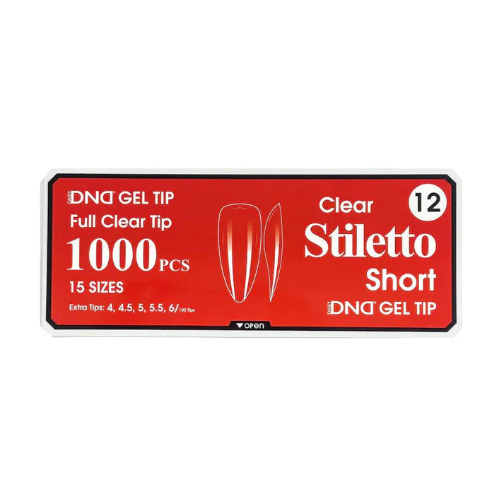 DND CLEAR GEL TIPS 1000PC - #12 SHORT STILETTO