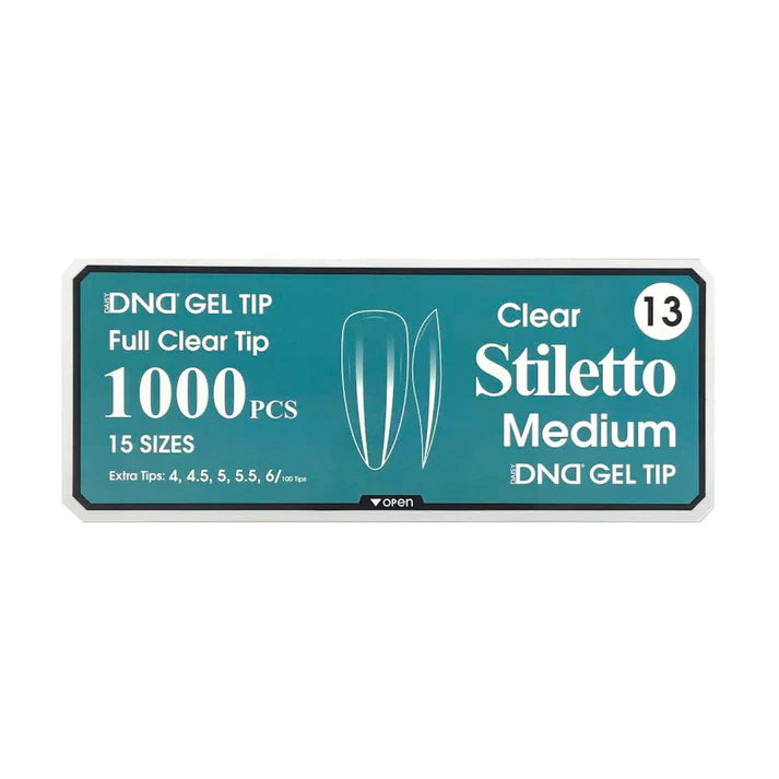DND CLEAR GEL TIPS 1000PC - #13 MEDIUM STILETTO