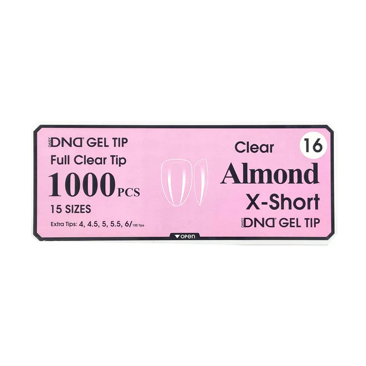 DND CLEAR GEL TIPS 1000PC - #16 X-SHORT ALMOND