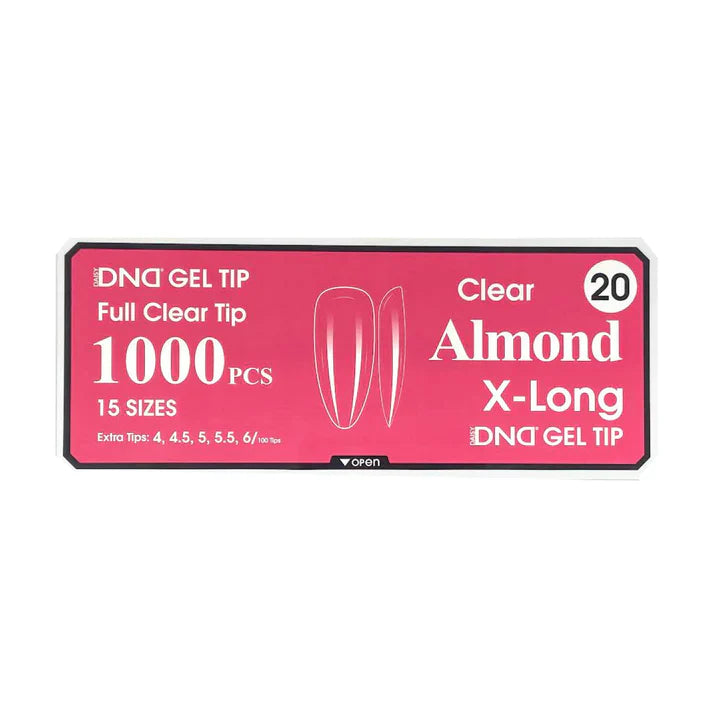 DND CLEAR GEL TIPS 1000PC - #20 X-LONG ALMOND