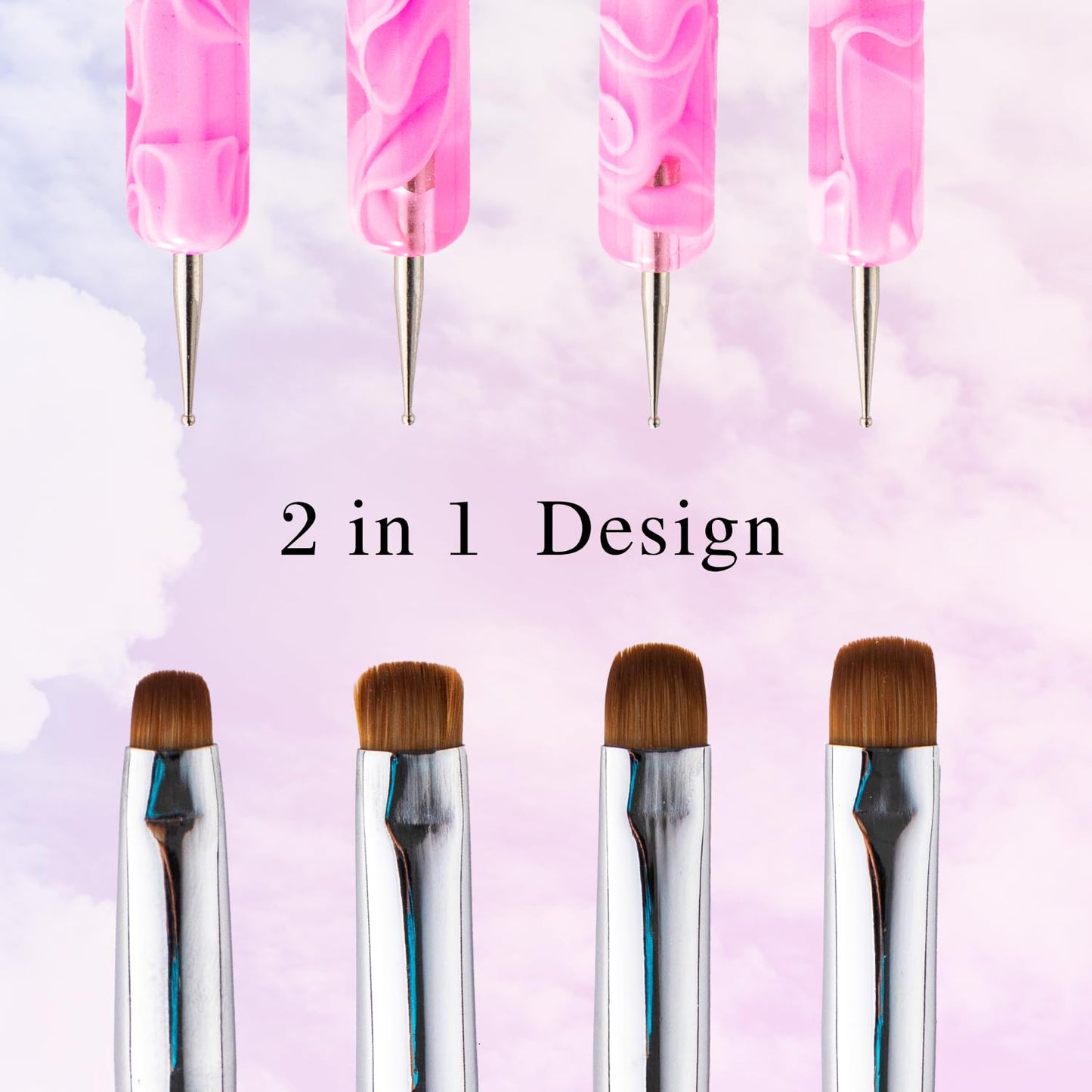 French Manicure Brush - 2 Way Nail Art Brush with Dotting Tool for Cuticle Clean Up & Design - Professional Salon Quality, Nail Dotting Pen