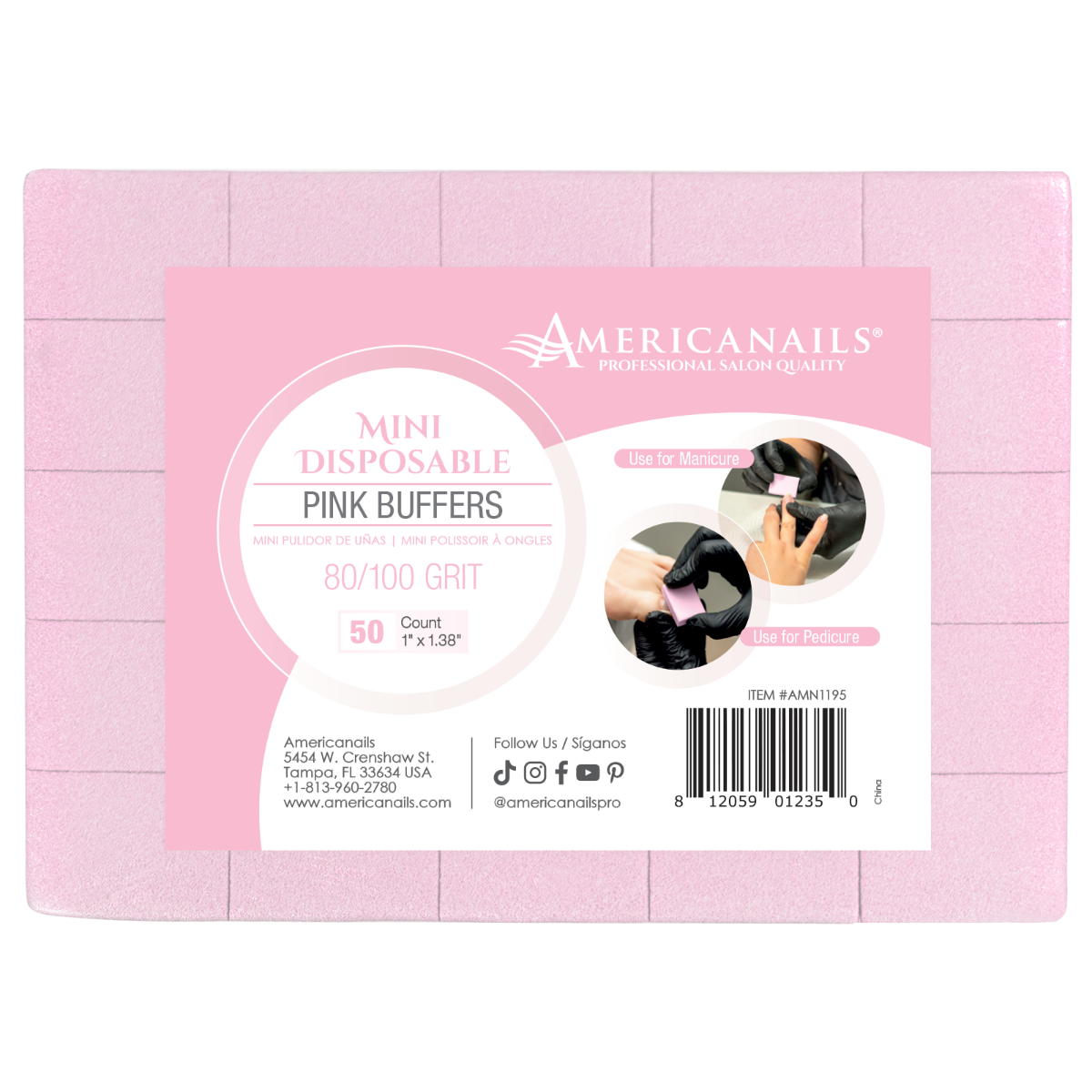 Mini Disposable Pink Buffers | 80/100 Grit 50ct