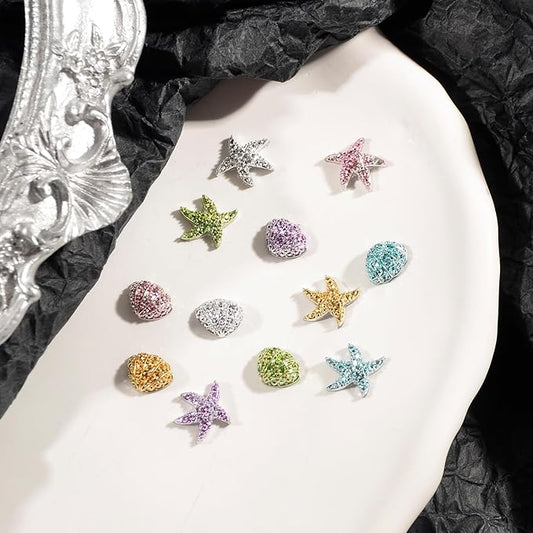 Mixed Color 3D Seashells Nail Charms Alloy Summer Beach Nail Art Accessories Ocean Theme Shell Sea and Starfish Nail Art Supplies DIY Manicure Decoration