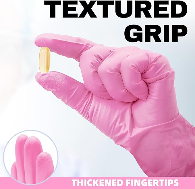 Powder-Free Nitrile Exam Gloves, 4.5 Mil, 100 Count, Pink, Food-Safe Disposable Gloves for Medical, Cooking, Cleaning (Small)