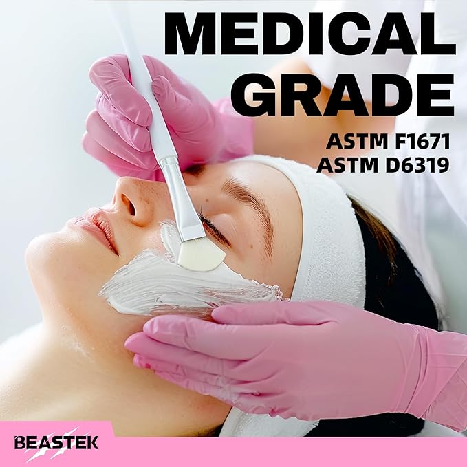 Powder-Free Nitrile Exam Gloves, 4.5 Mil, 100 Count, Pink, Food-Safe Disposable Gloves for Medical, Cooking, Cleaning (Small)