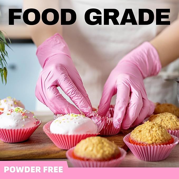 Powder-Free Nitrile Exam Gloves, 4.5 Mil, 100 Count, Pink, Food-Safe Disposable Gloves for Medical, Cooking, Cleaning (Small)