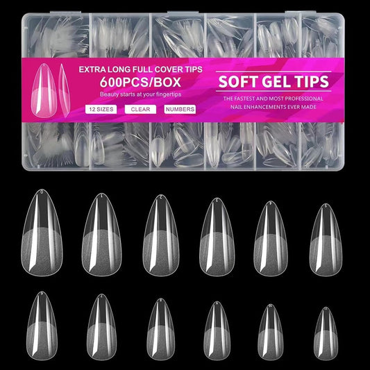 Abs Material Nails Home Diy Manicure 600pcs/box Square Nail Art Tips Ultra-thin Transparent Extension Crease Full Cover Fake Accessories for F