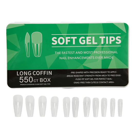 Clear Nail Tips, 550 Pcs Nail Tips Ultra Thin Seamless Semi Frosted Press On Clear Nail Tips Gel Nail Tips Coffin Nails Tips DIY Nail Art for Nails Extension (Long)