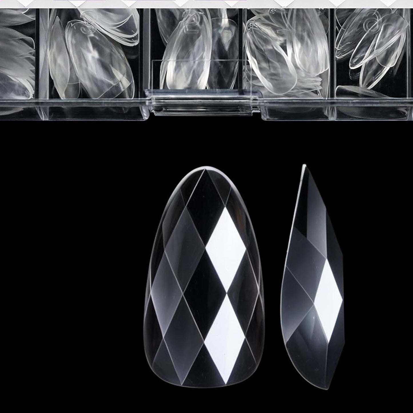 3D Diamond Shaped Polygel Nail, Extension Clear Full Cover False Nail Tips, Hybrid Gel Acrylic Nail, Diamond Fake Nails, 14 Sizes Building Artificial Press on Nail (style 3, 140pcs)