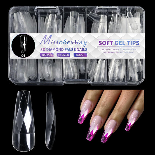 3D Diamond Shaped Polygel Nail, Extension Clear Full Cover False Nail Tips, Hybrid Gel Acrylic Nail, Diamond Fake Nails, 14 Sizes Building Artificial Press on Nail (style 4, 120pcs)