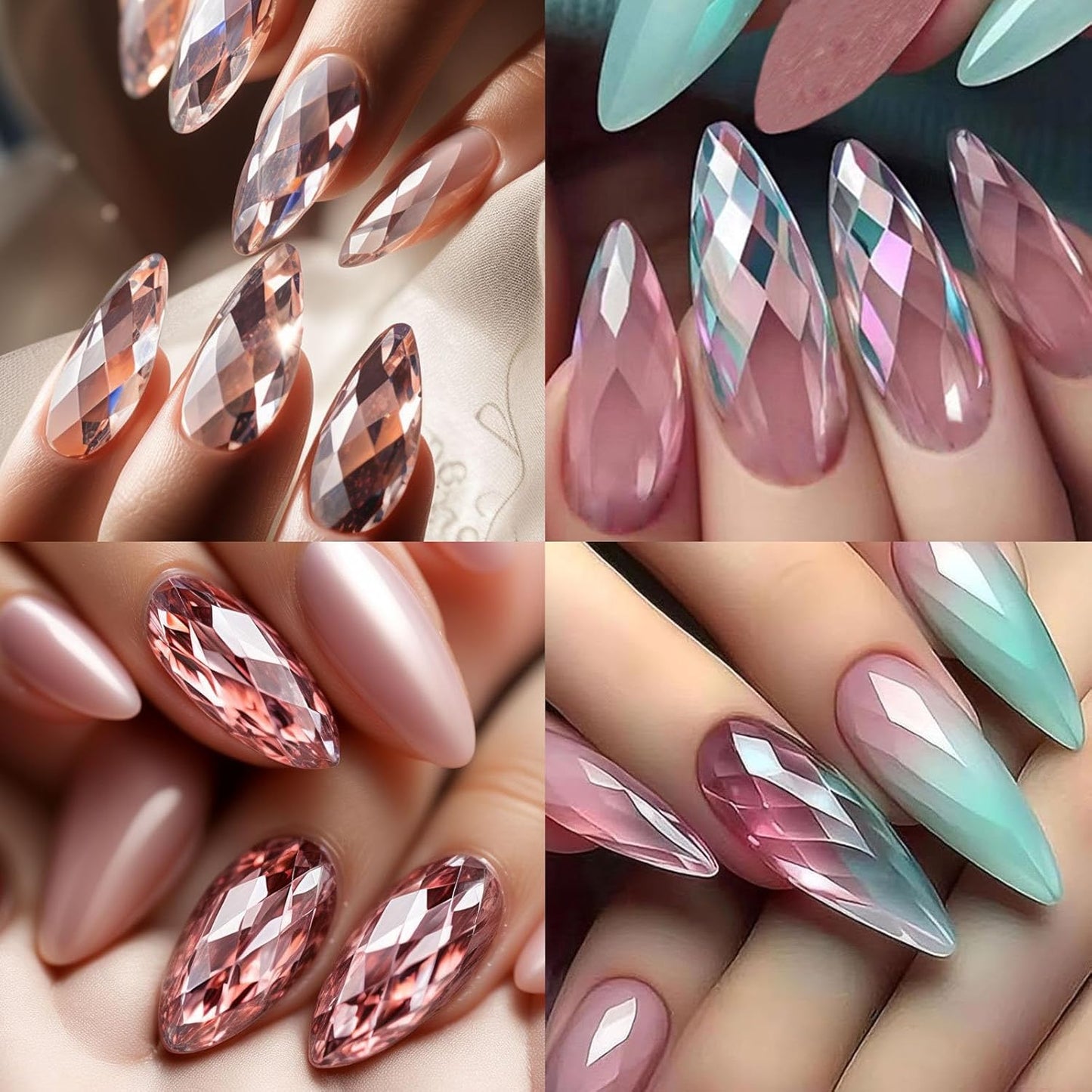 3D Diamond Shaped Polygel Nail, Extension Clear Full Cover False Nail Tips, Hybrid Gel Acrylic Nail, Diamond Fake Nails, 14 Sizes Building Artificial Press on Nail (style 4, 120pcs)
