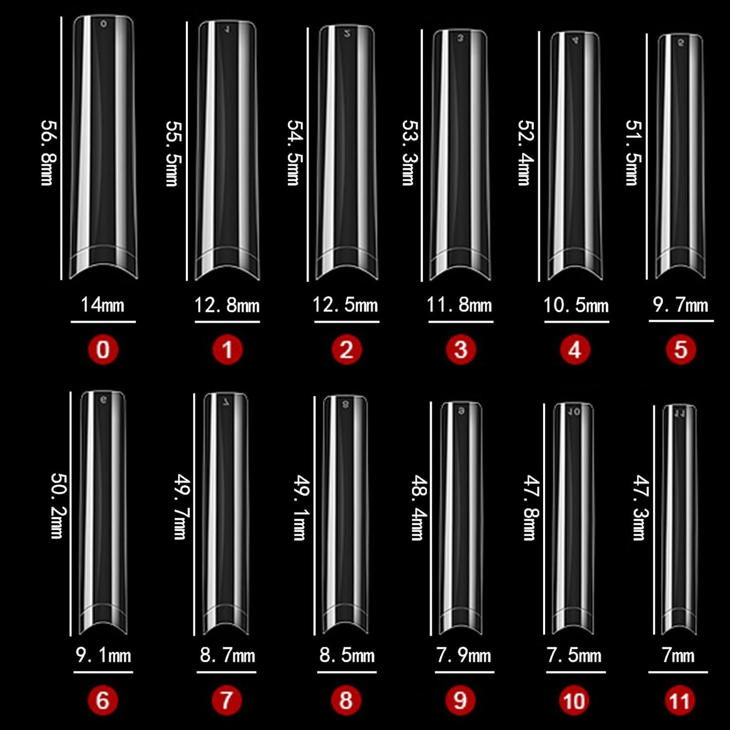 Clear Square Nail Tips 3XL 240 PCS - Extra Long Straight Acrylic Nail Extensions with 12 Sizes for Salon & DIY Half Cover Manicure