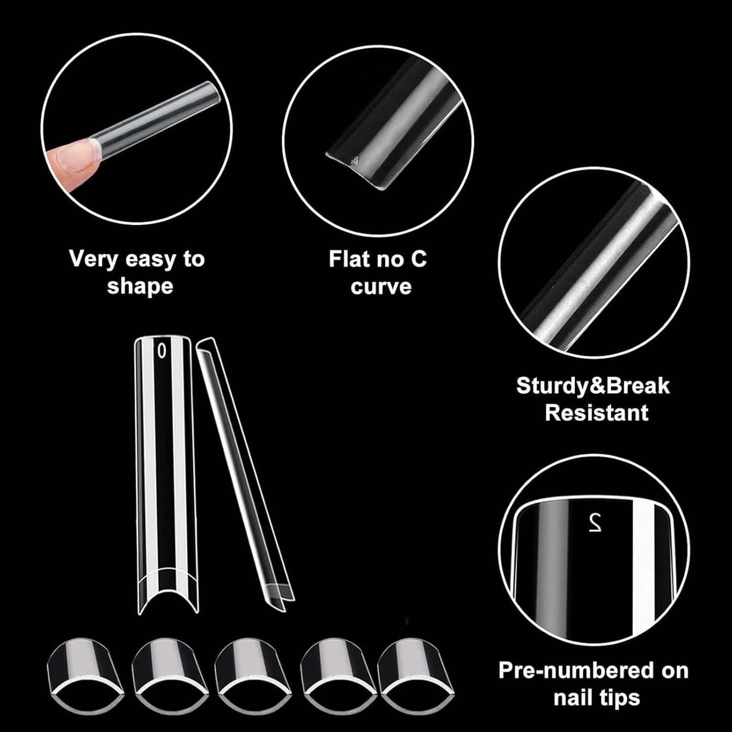 Clear Square Nail Tips 3XL 240 PCS - Extra Long Straight Acrylic Nail Extensions with 12 Sizes for Salon & DIY Half Cover Manicure