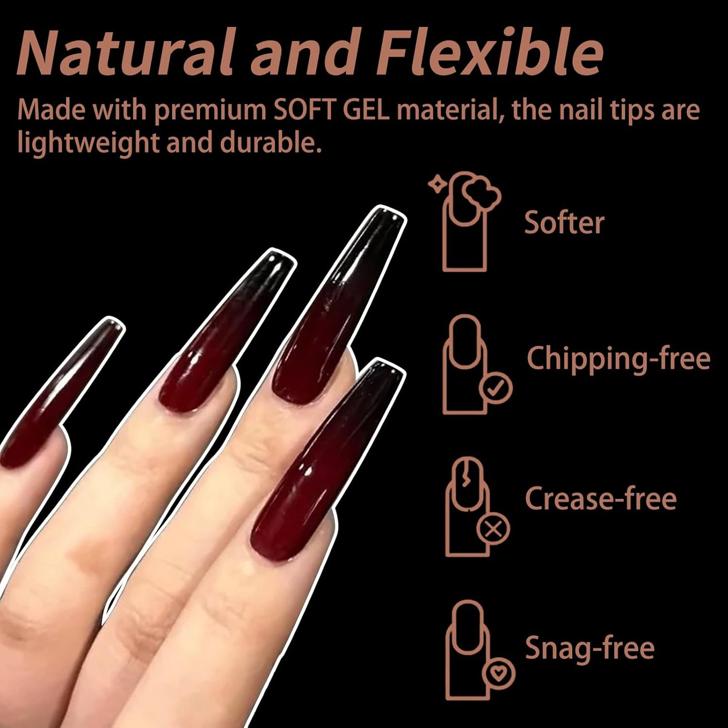 240Pcs Coffin Soft Gel Nail Tips, Long Coffin Nails, 12 Sizes Full Cover Acrylic False Nail Tip, for Beginner and Professional Home Salon Diy