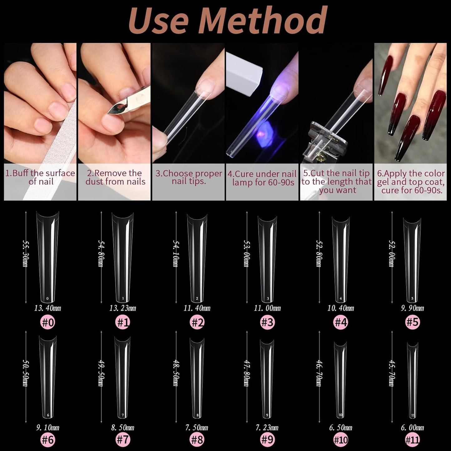 240Pcs Coffin Soft Gel Nail Tips, Long Coffin Nails, 12 Sizes Full Cover Acrylic False Nail Tip, for Beginner and Professional Home Salon Diy