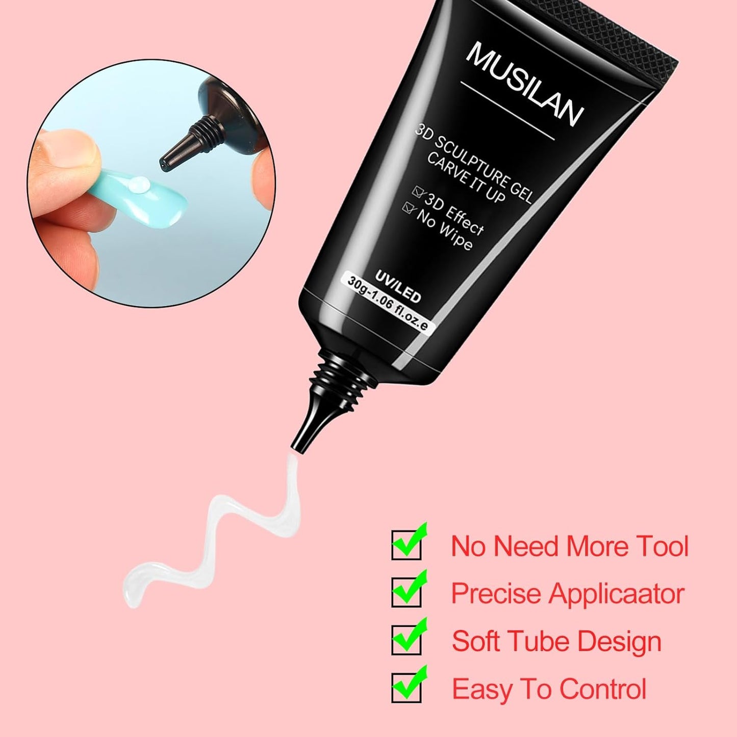 Sculpting Gel 3D Gel Nail Art 3 in 1 Non Wipe Sculpting Gel Nail Glue 30g Clear Sculpting Gel for Nail Art Hand Modeling Gel Building Gel Carving Nail Extension Sculpture Diamond Jewelry Decoration