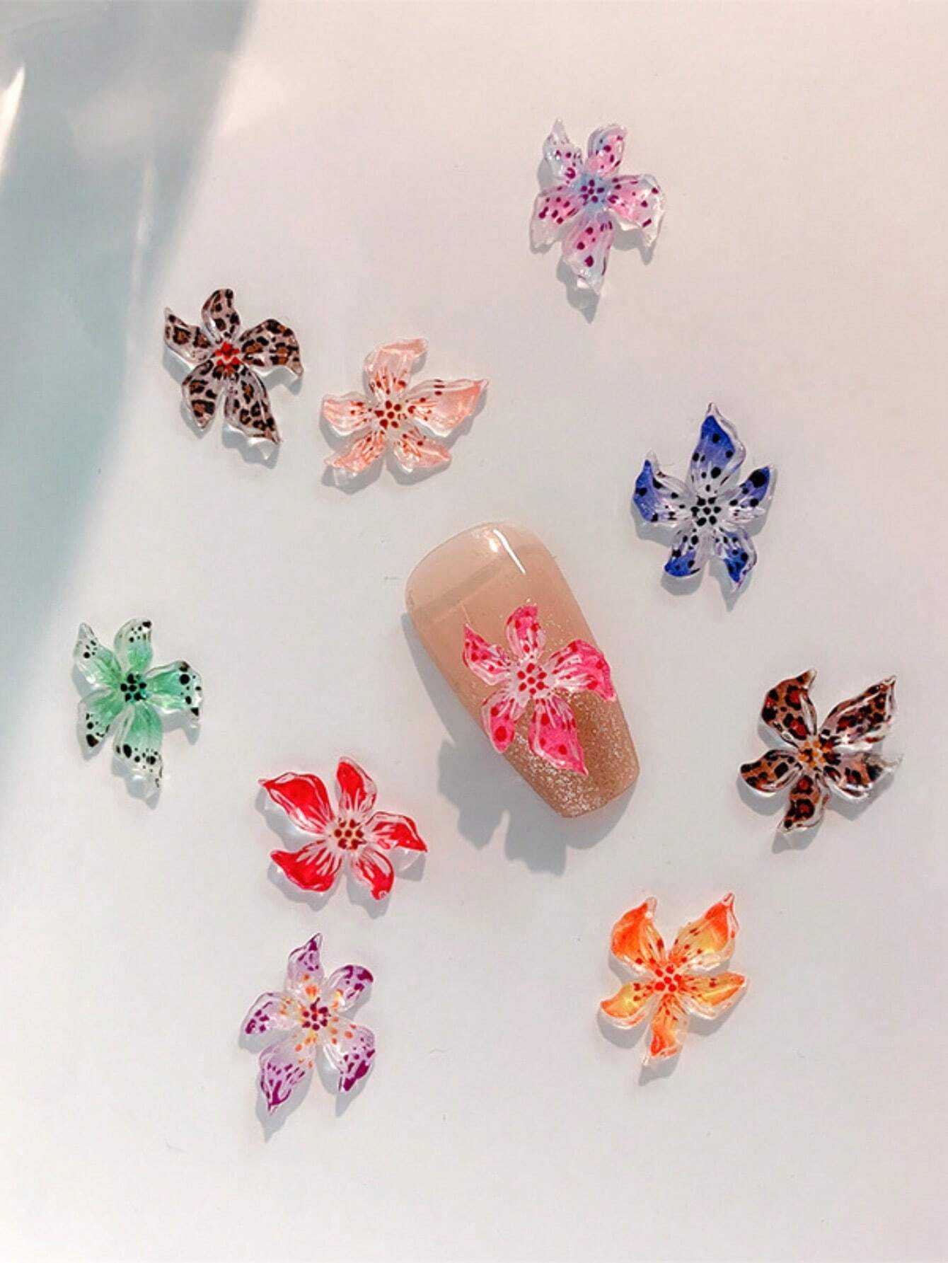 20PCS 3D Soft Carved Ice Crystal Resin Lily Flower Nail Charms,Odorless, Unscented Nail Art Decorations For DIY Crafts And Nail Salon Supplies