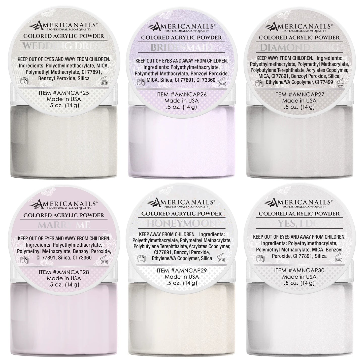 Americanails Colored Acrylic Powders | Wedding Collection Kit