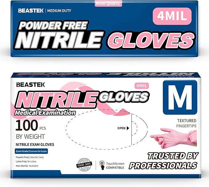 Nitrile Exam Gloves, 4Mil Disposable Powder-Free Latex-Free Glove for Medical Cooking Clean Esthetician, 100 Pcs (Medium)