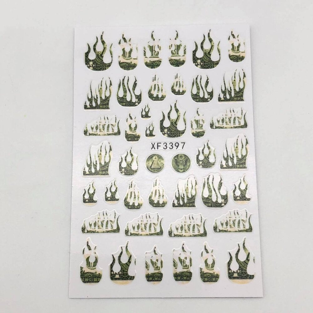 Flaming Dollar (XF3397) - Nail Art Sticker