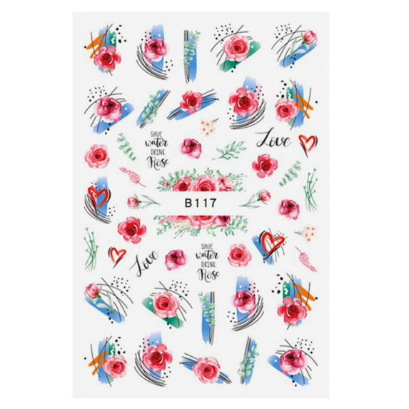 Nails Flower Stickers Decals Colorful Blossoms(B-117)