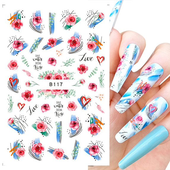Nails Flower Stickers Decals Colorful Blossoms(B-117)