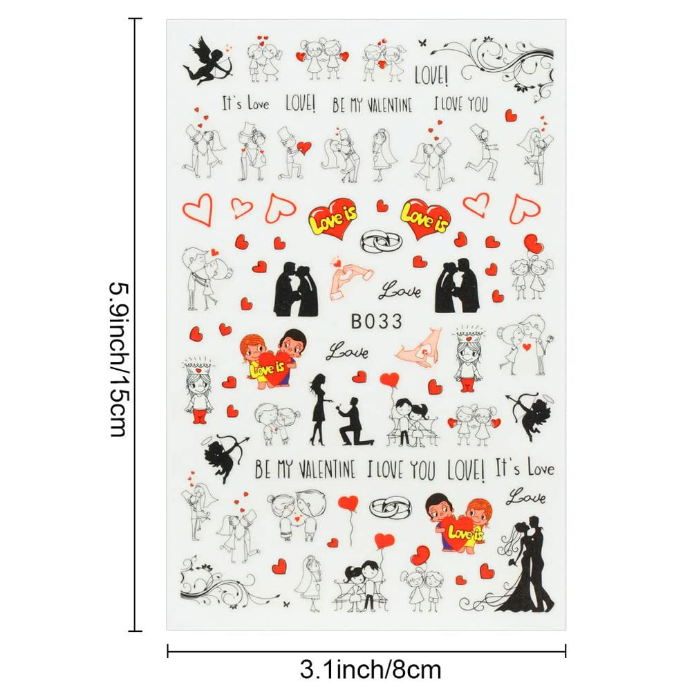 Valentine's Day Heart Nail Art Stickers Decal Designer Nail Stickers Red Lips, Love, Rose,Heart,Kissing Romantic stickers (B-033)