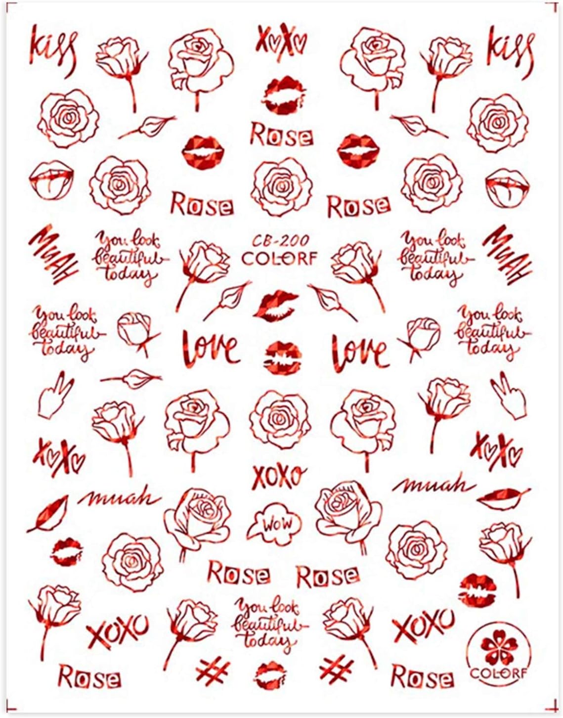 Nail Art Decoration 1pcs Black Nail Decals Rose Flower Personality Letter 3D Sticker Full Wrap Slider Nail Art Decoration (Z-D5153)