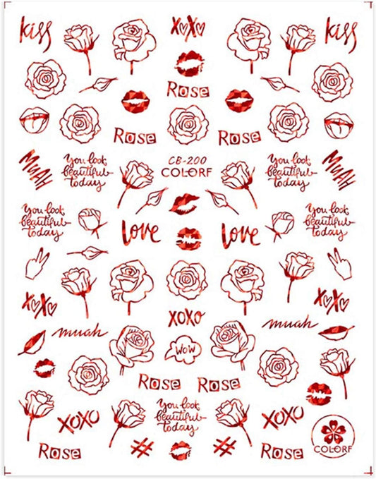 Nail Art Decoration 1pcs Black Nail Decals Rose Flower Personality Letter 3D Sticker Full Wrap Slider Nail Art Decoration (Z-D5153)