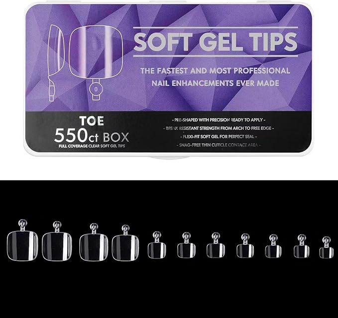 550 Pcs Soft Gel Full Toes Tips, 11 Sizes Gel Toe Tips Full Face Fake Nails Artificial Toes with Case, Qiwey Frosted Gel Toes Extensions for Nail Salons and DIY Toe Nail Art