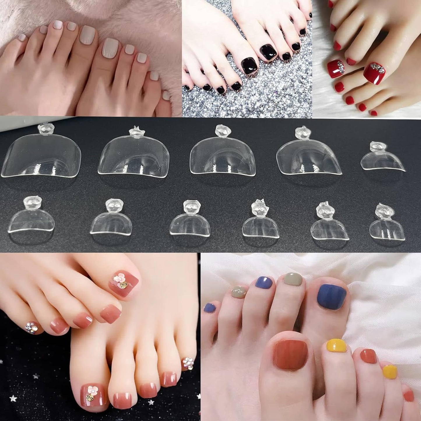 550 Pcs Soft Gel Full Toes Tips, 11 Sizes Gel Toe Tips Full Face Fake Nails Artificial Toes with Case, Qiwey Frosted Gel Toes Extensions for Nail Salons and DIY Toe Nail Art
