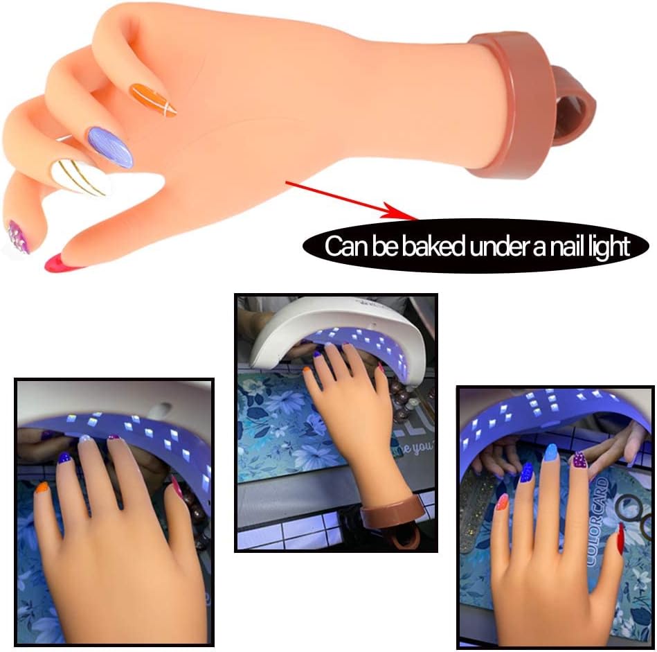 Practice Hand for Acrylic Nails, Flexible Silic Nail Maniquin Hand, A Circular Hole Is Designed at The Bottom of The Hand for Fixation Bracket Hand with Bracket