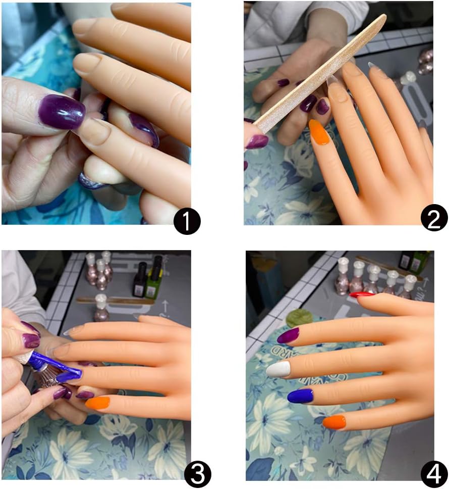 Practice Hand for Acrylic Nails, Flexible Silic Nail Maniquin Hand, A Circular Hole Is Designed at The Bottom of The Hand for Fixation Bracket Hand with Bracket