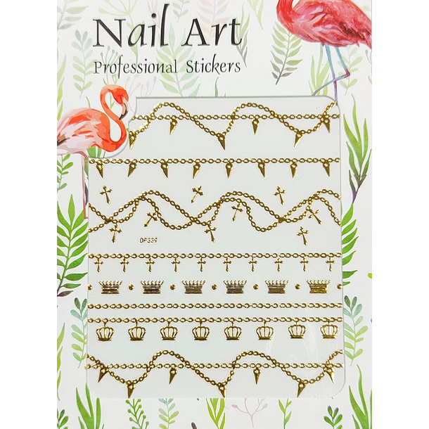 Gold Nail Art Stickers Decal,Nail Art Supplies 3D Exquisite Self-Adhesive Metallic Chains Line Triangle Heart Nail Design Nail Foil Decals for Woman Acrylic Nails Art Decorations Accessories-(DP-339)