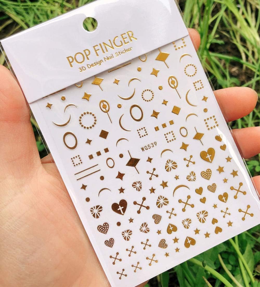 Gold Nail Art Adhesive Stickers Nail Art Supplies Metallic Nail Decals 3D Nail Stickers Star Moon Designs Nail Decals Luxury Designer Nail Art.(084)