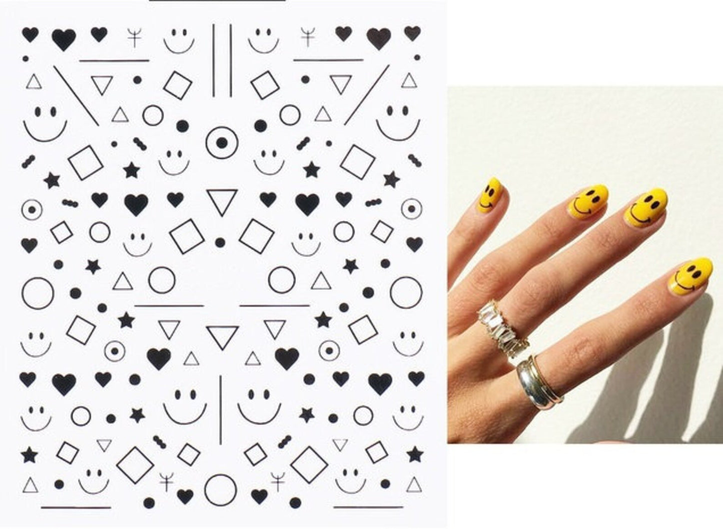 Black Geometry Pattern Smiley Face Nail Art Decals Self-Adhesive Stickers DIY Nail Art(088)Gold only