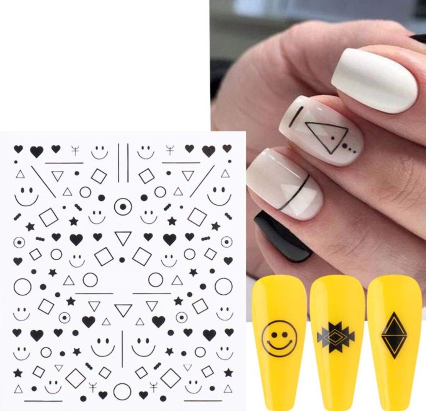 Black Geometry Pattern Smiley Face Nail Art Decals Self-Adhesive Stickers DIY Nail Art(088)Gold only