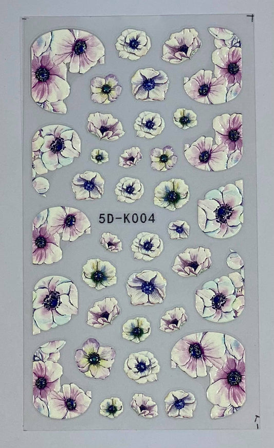 Purple Flowers 5D Nail Stickers(5D-K004)