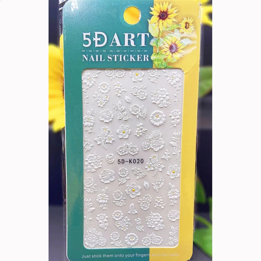 White Flower branches nail art leaf 5D adhesive (5D-K020)