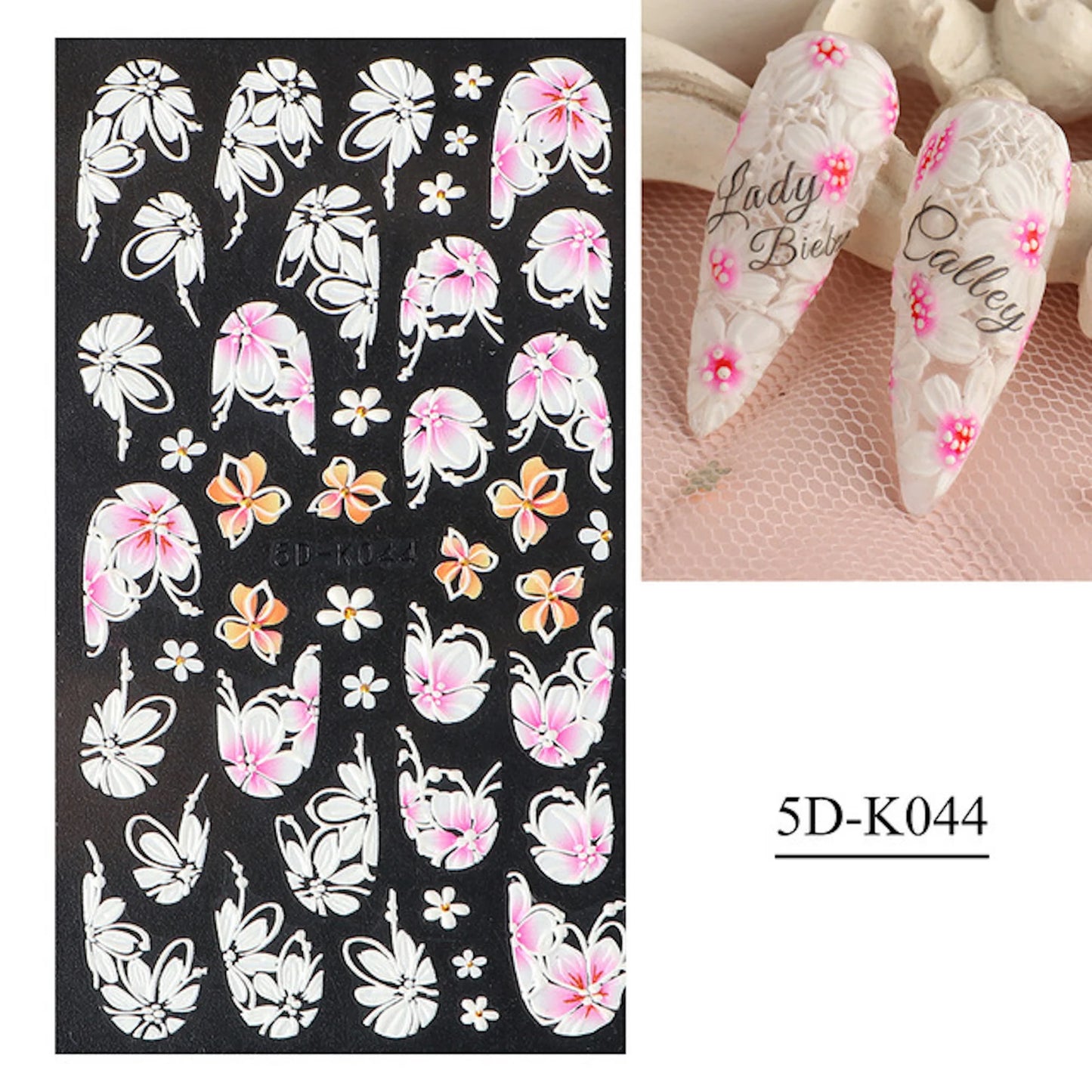 5D flower sticker, spring pink flower nails, nail decals, nail art supplies, nail design(5D-K044)