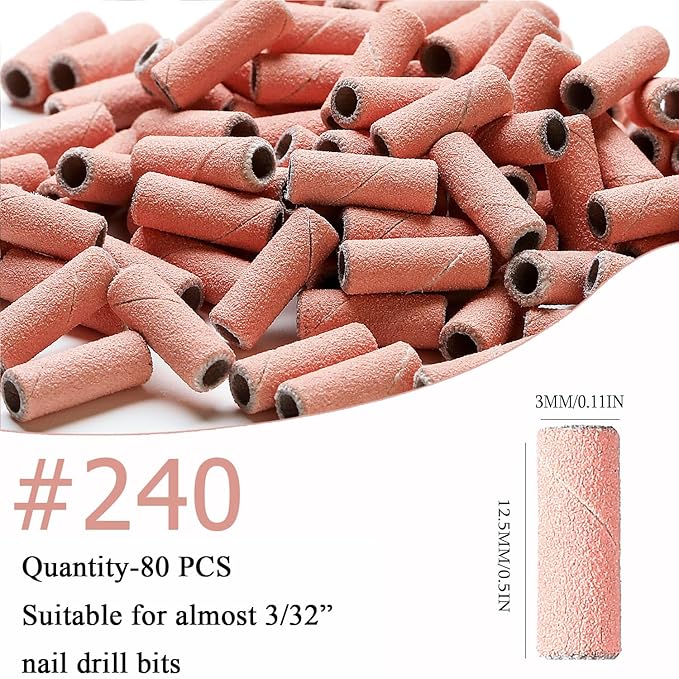 240 Grit Small Sanding Bands for Nail Drill, 100pcs Mini Sanding Bands with 3mm Mandrel Bit for Acrylic Nails Prep Gel Removing Shaping,Manicure Pedicure Use(240# Pink)