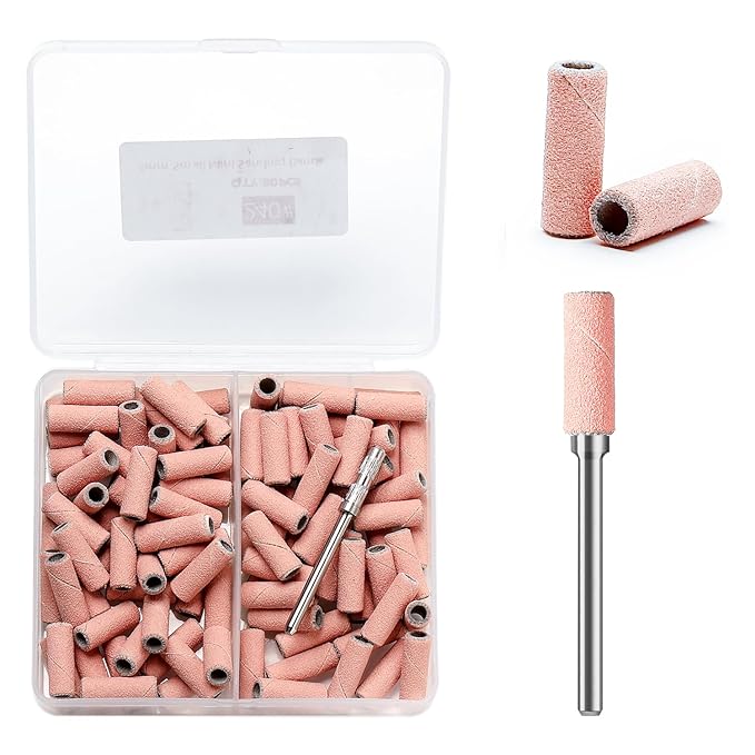 240 Grit Small Sanding Bands for Nail Drill, 100pcs Mini Sanding Bands with 3mm Mandrel Bit for Acrylic Nails Prep Gel Removing Shaping,Manicure Pedicure Use(240# Pink)
