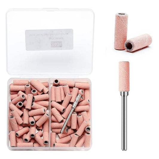 240 Grit Small Sanding Bands for Nail Drill, 100pcs Mini Sanding Bands with 3mm Mandrel Bit for Acrylic Nails Prep Gel Removing Shaping,Manicure Pedicure Use(240# Pink)